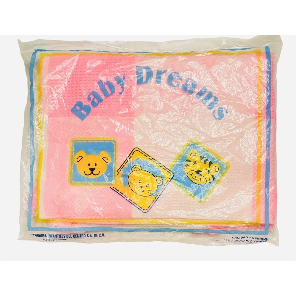 New Baby Dreams Pink  Plaid Baby Blanket 100% Virgin‎ Acrylic Vintage
